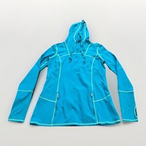 Kirkland Signature 1/4 Zip Hoodie Active Jacket Womens Small Teal Blue Thumbhole